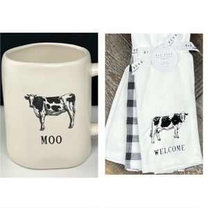 Rae Dunn - ‘Cow 🐄 bundle’ ceramic mug & dish towels (3). NWT Firm!